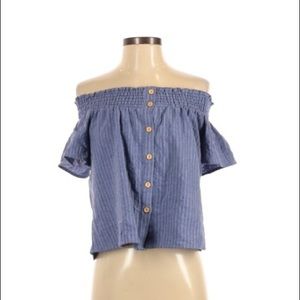 THML Blue Striped Off the Shoulder Top